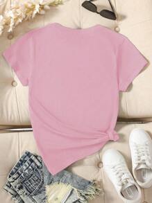 Women's Round Neck Chrysanthemum Floral Print T-Shirt Top, Fashion - Baby Pink - View 2