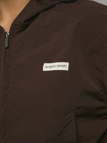 Musera Sport 连帽尼龙短款全拉链徽标运动夹克，适合板网球、网球、匹克球健身房健身秋冬