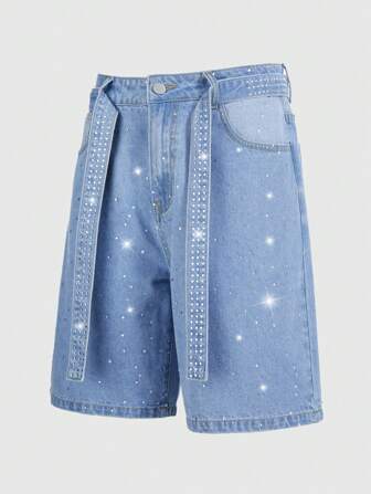 Street Life Pantalones cortos vaqueros casuales lavados con strass para hombre