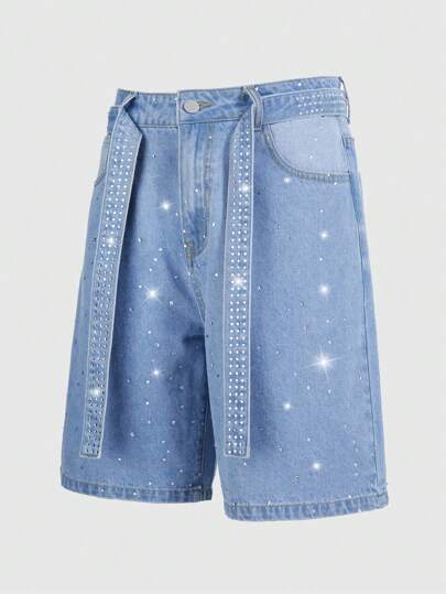 Street Life Street Life Men's Casual Washed Rhinestone Denim Shorts