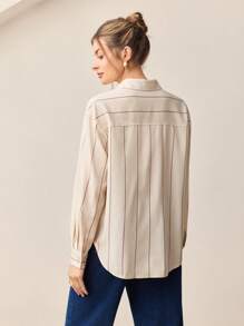 BizChic Áo sơ mi nữ kẻ sọc cài cúc, thích hợp cho khách dự đám cưới, chủ nhà, đi chơi, dự tiệc, xem hòa nhạc, ăn trưa, ở sân bay và đi nghỉ mát, mùa xuân/hè. - Nhiều màu - Xem 3