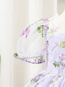 SHEIN Glamorique Kids Robe rose en tulle et à volants, manches bouffantes, pour bébé fille, nourrisson, bambin de 0 à 3 ans, printemps/été, style élégant et féminin