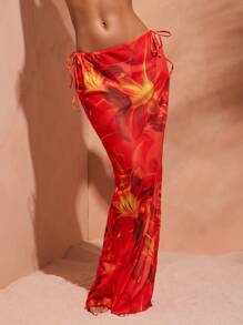 Hauture Jupe longue cache-maillot d'été pour femme avec imprimé floral tout-sur-tout et lien sur le côté - Multicolore - Voir 4