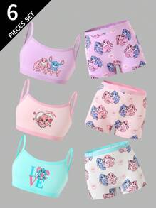 6pcs/Set Young Girl Cute Mischievous Bunny Print Organic Cotton Camisole And Briefs Underwear Set Girls Underwear Set  Backto SchoolFashion Fall Winter