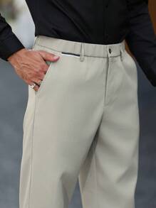 Manfinity Mode Pantalones casuales de vestir de corte slim con bolsillo insertado de unicolor para hombre