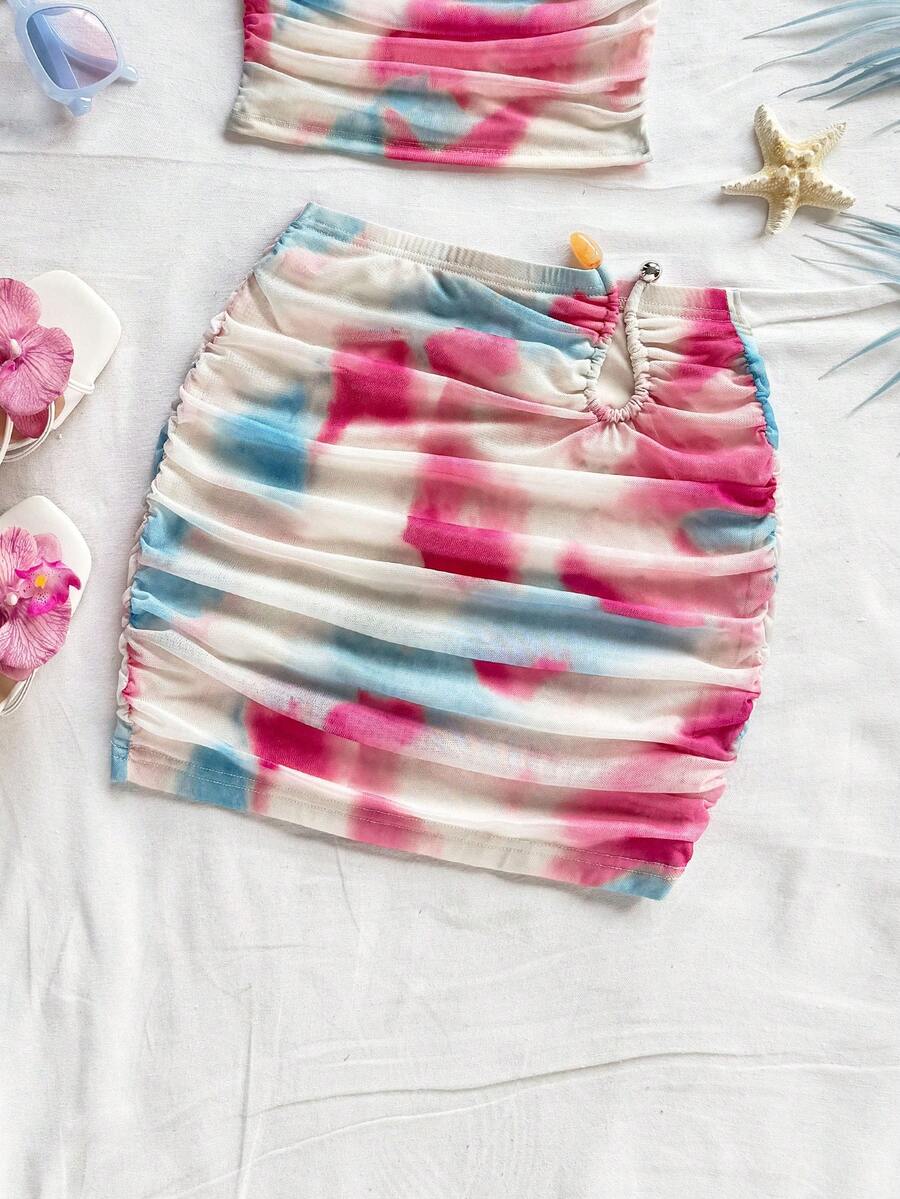 Soleia 全新设计针织网眼金属装饰低腰褶边迷你裙 - 彩色 - 查看 1