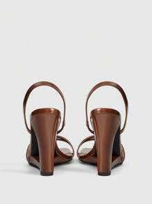 MUSERA PU Effect Block Square Toe Wedge Sandals For - Coffee Brown - View 3