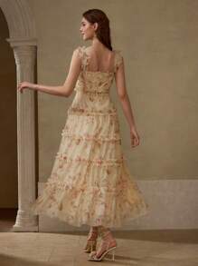 MOTF Soiréza MESH ALLOVER FLORAL PRINT LAYERED RUFFLE TRIM BUSTIER COCKTAIL DRESS - Yellow - View 3