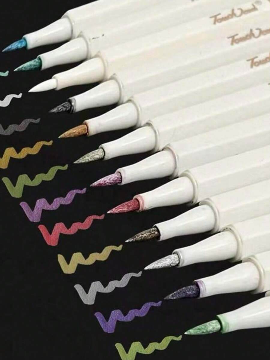 Metal Marker Pen, Pearl 12 Color Paint Pen, Colored Soft Tip Marker, Graffiti Highlighter Pen, Photo Album Black Pages, Wedding Guestbook, Christmas, Bullet Journal Notebook, DIY Photo Album, Exploding Box, Glass, Wood. - Multicolor - View 1