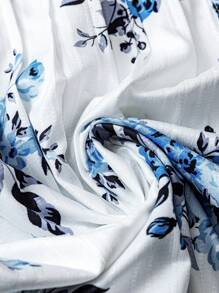 Linhara Plus Size Women Casual Vacation Floral Ruffle Trim Shirt - Multicolor - View 4
