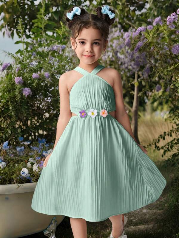 Wildeya Robe-débardeur croisée à rayures tressées en 3D avec motif floral pour jeune fille en vacances, à la plage. Parfait pour les vacances, l'été et les voyages.