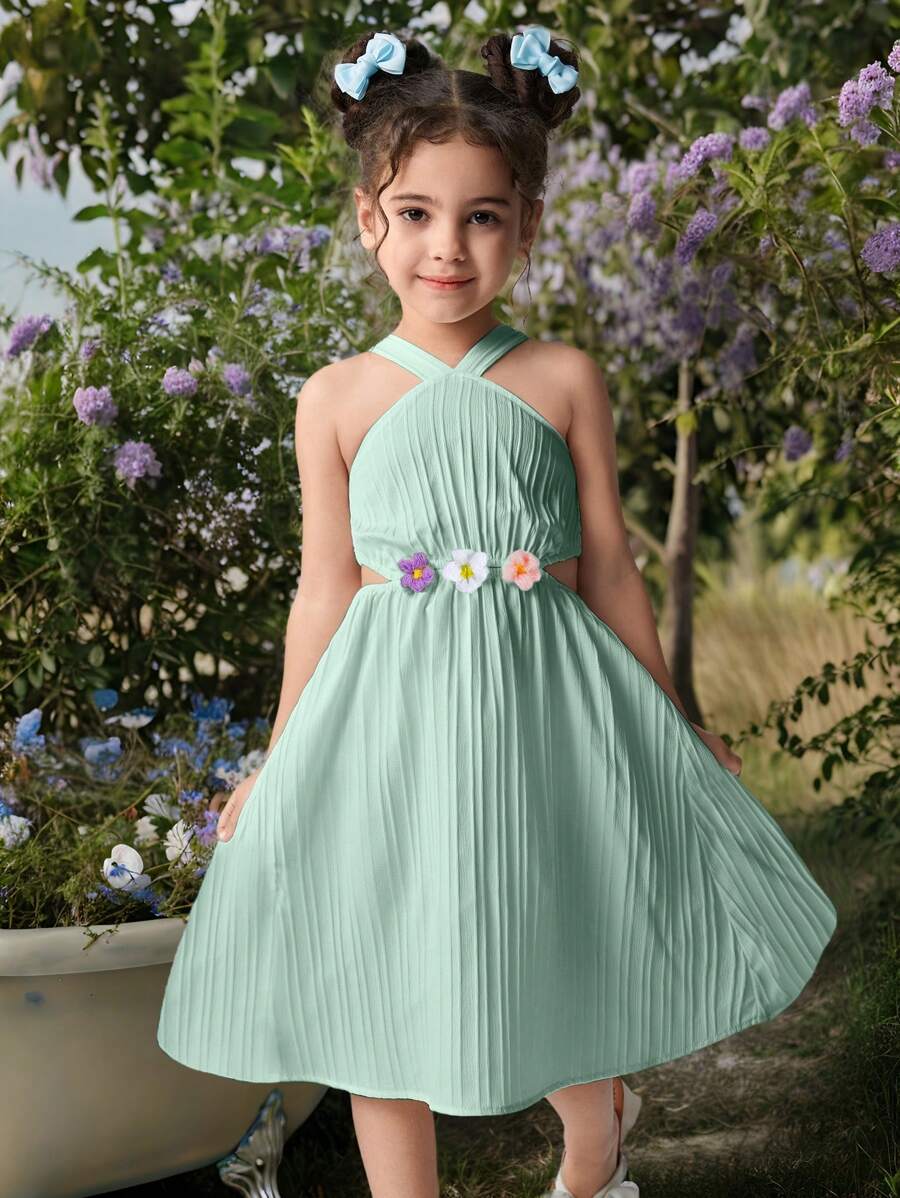 WESTFADE Young Robe-débardeur croisée à rayures tressées en 3D avec motif floral pour jeune fille en vacances, à la plage. Parfait pour les vacances, l'été et les voyages.