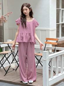 Dazy Kids 2pcs/Set Teenager Girls Cap Sleeve Top And Wide Leg Pants Summer Outfit