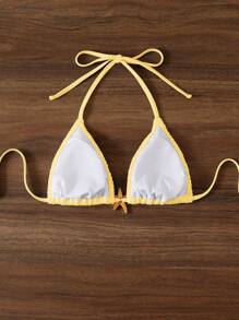 Swim Mod 女士纯色吊带针织比基尼上衣，夏季海滩装 - 黃色 - 查看 2