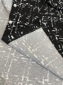 SHEIN Clasi Plus Size Women's Winter Jacket, Faux Boucle Pattern, Front Open, Long Sleeve, With Pearl Buttons And Pockets Fall Autumn Faux Tweed Print