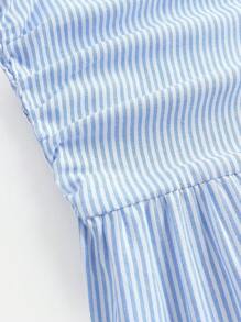 SHEIN Girlism 少女蓝色抹胸露背夏季休闲百褶条纹连体裤，休闲，优雅，假日