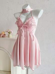 Sweetina 女士蝴蝶装饰露背无袖迷你粉色连衣裙，适合 7 月 4 日女士服装