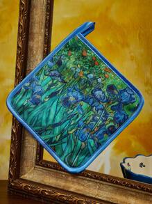 SHEIN Touch of Art 马尔代夫和Trilu印花耐热厨房烘焙配件，可选手套或隔热垫，适用于烤箱，加厚隔热垫，夏季、春季、海滩、度假、花卉图案 - 彩色 - 查看 6