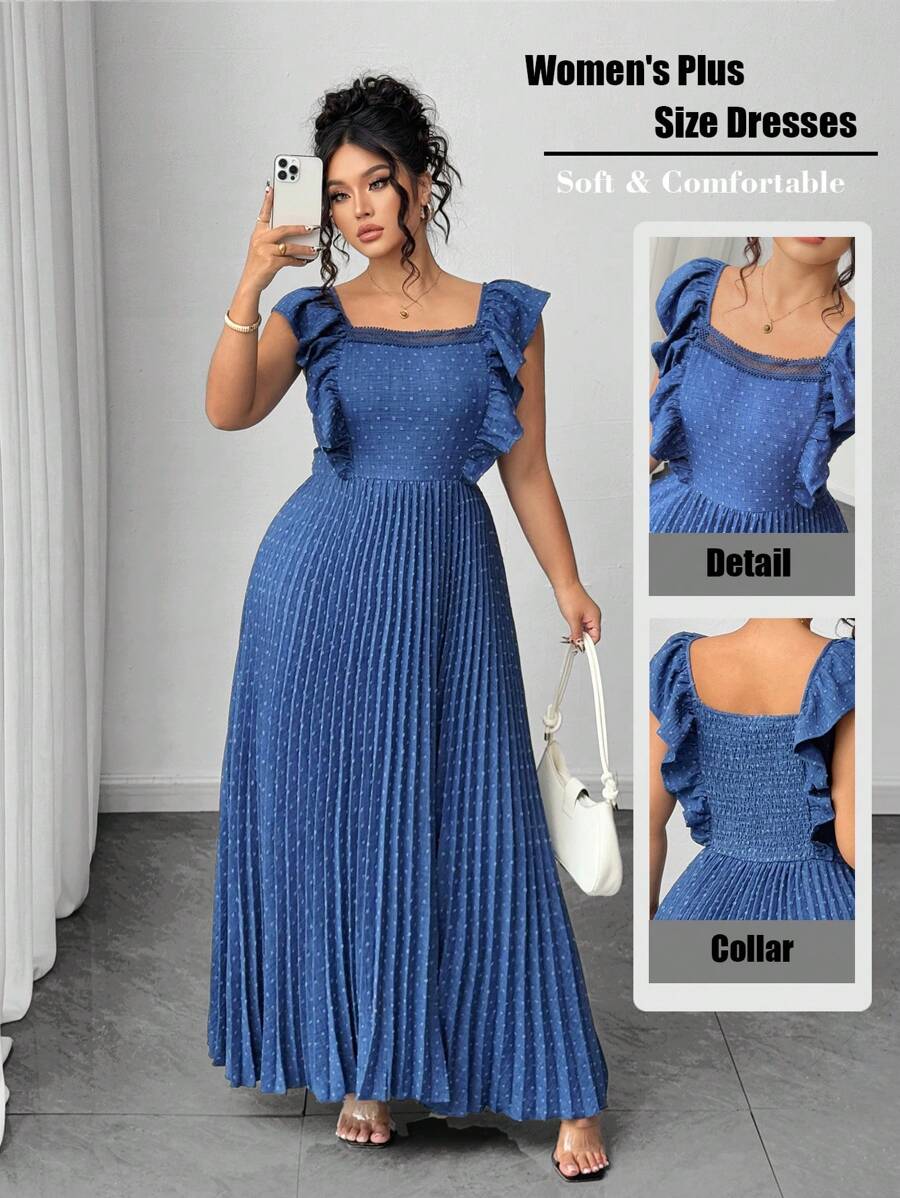 Elenzga Váy du lịch mùa hè dệt kim thanh lịch cỡ lớn dành cho nữ - Màu xanh lam - Xem 1