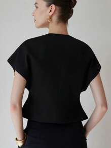 Aveloria Modichic Women Top With Fashionable Design, Embroidery Detail, Waist-Cinching, Asymmetric Hemline - Black - View 2