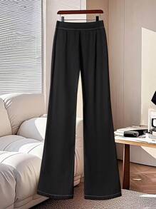 Modelyn 女士高腰黑色修身宽松直筒裤 - 黑色 - 查看 2