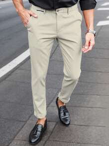 Manfinity Mode Pantalones casuales de vestir de corte slim con bolsillo insertado de unicolor para hombre