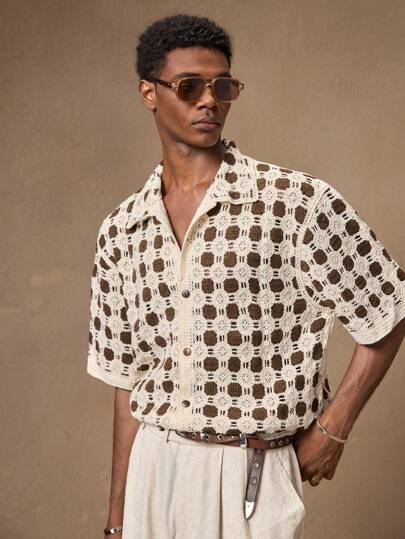 AKNOTIC Party Men's Loose Knit Batwing Short Sleeve Casual Knit Top, Suitable For Summer