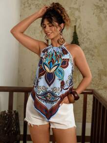 Travachic 大码波西米亚休闲度假春夏热带海滩细肩带露背无袖吊带背心上衣 - 彩色 - 查看 2