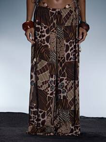 Musera Resort 低腰宽松串珠系带裤 夏季性感节日度假 伊比沙岛狂欢派对 波西米亚风海滩罩衫 动物纹印花 度假之旅 生日派对 春季狂欢节 - 彩色 - 查看 2