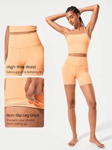 GLOWMODE Celana Pendek FeatherFit™ Pinggang Tinggi 4,3 inci dengan Pegangan Anti Selip Terintegrasi, Cocok untuk Yoga, Pilates, Studio, dan Pakaian Kasual Sehari-hari dengan Dampak Rendah. - Jeruk - View 4