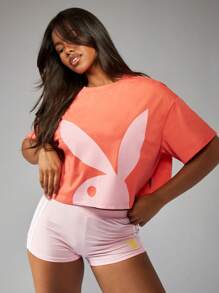 Missguided x Playboy Bunny Logo Oversized Cropped T-Shirt Contemporary Streetwear Loungewear Summer Festival Apparel Casual Weekend Athleisure
