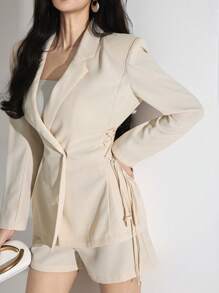 Heiryn Women's Elegant Commuting Plain Color Blazer Shorts Suit Set In Fall/Winter - Khaki - View 7