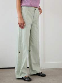 COUREZ 翻边七分工装裤/Y2K街头风夏季女装下装复古100%纯棉 - 綠色 - 查看 3