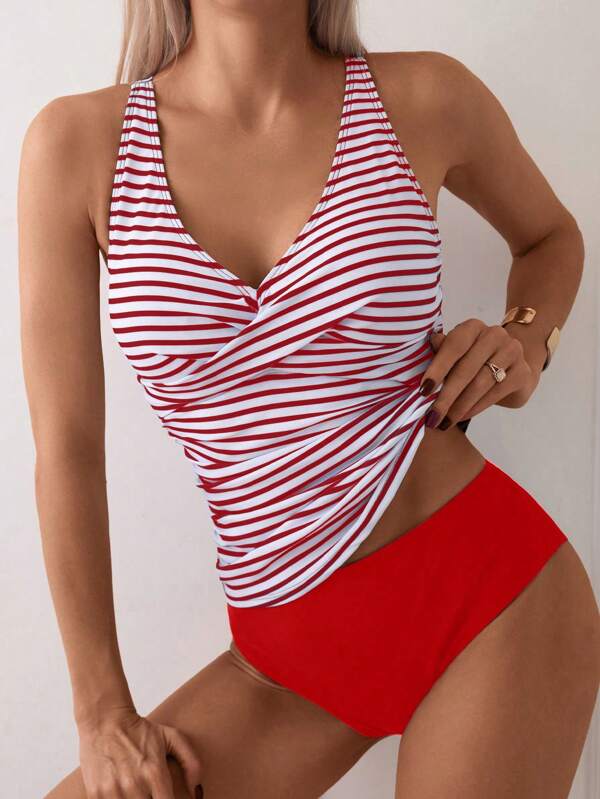 Swim Lushoire Damen gestreifter Tankini Badeanzug Set, Strand & Urlaub