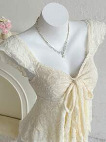 Sweetina Lace Boho Style Top, Vacation Casual, Asymmetric Hem & Cap Sleeve 4th Of July Women Cute Summer Tops Going Out Tops - White - View 5