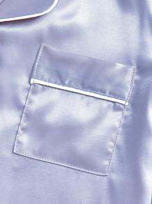 2 件套婴儿/女婴休闲舒适淡紫色纯色短袖上衣和裤子家居服套装，春夏 - 淺藍色 - 查看 3