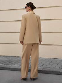CLARA VERO 休闲通勤纯色夹克和裤子套装 - 杏色 - 查看 2
