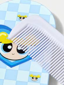 THE POWERPUFF GIRLS X SHEIN Bubbles Pattern Ice Cream Shape 2-In-1 Mirror Comb, Cute Anime Hair Brush, Portable Makeup Tool, A Perfect Gift For Kids Or Friends - Multicolor - View 5