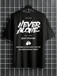 Manfinity EMRG Áo thun nam in khẩu hiệu thường ngày cỡ lớn, mùa hè - màu đen - Xem 2