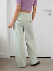 COUREZ 翻边七分工装裤/Y2K街头风夏季女装下装复古100%纯棉 - 綠色 - 查看 6