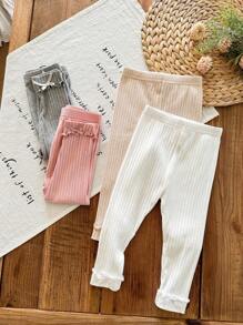 LMoss Kids LMoss   4 Piece Set Young Girl Solid Color Knit Loungewear Set  School Tops Tops For School,Kindergarten Outfit For Girls, Baby Girl Leggings Newborn Baby Pants Ribbed Baby Leggings Cotton Baby Leggings Baby Girl Pants Fall Winter