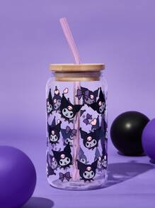 HELLO KITTY AND FRIENDS | SHEIN 1pc High Borosilicate Glass Cup With Cute Pattern, Comes With Straw Cleaning Brush, Heatproof, Suitable For Milk, Juice, Coffee, Etc.