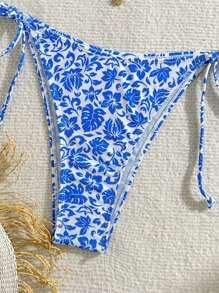 Swim Vcay Women's Tropical Plant Print Halter String Sexy Bikini Swimsuit Set, Random Print For Summer Beach Vacation