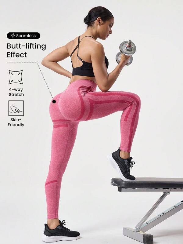 Seamluxe SHEIN Sport Colanți de yoga cu talie înaltă, casual minimalisti, cu bordură contrastantă, pentru femei, potriviți pentru fitness