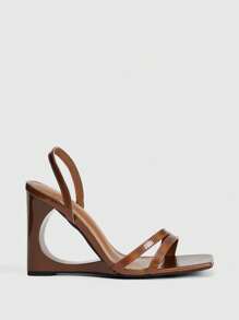 MUSERA PU Effect Block Square Toe Wedge Sandals For - Coffee Brown - View 2