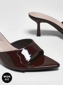 SHUZIA 派对优雅宽版女士舒适尖头小猫跟凉鞋 - 咖啡棕 - 查看 4