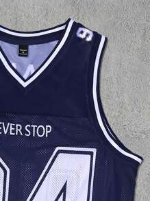 Manfinity EMRG Áo ba lỗ rộng rãi cổ chữ V in số cho nam - Màu xanh lam - Xem 5