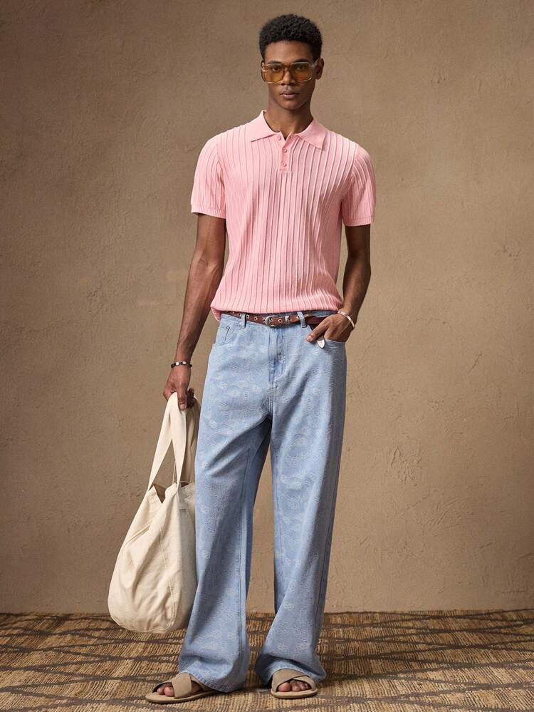 Suéter de punto de otoño para hombre en diseño "Old Money" en color rosa, con ajuste regular, cómodo y elegante, camisa polo de manga corta con textura elástica, adecuado para uso diario, ir al trabajo, verano, vacaciones, fiestas, bodas, regalo para novio