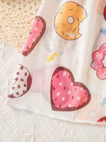 3 件套女婴可爱印花系带前短袖开衫背心和短裤套装，夏季 - 粉色 - 查看 6