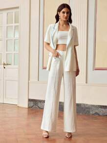ZEYLAH WOMEN'S LINEN SOLID WIDE LEG PANTS